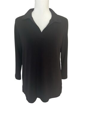 Matty M Knit 3/4 Sleeve V neck Collared Top